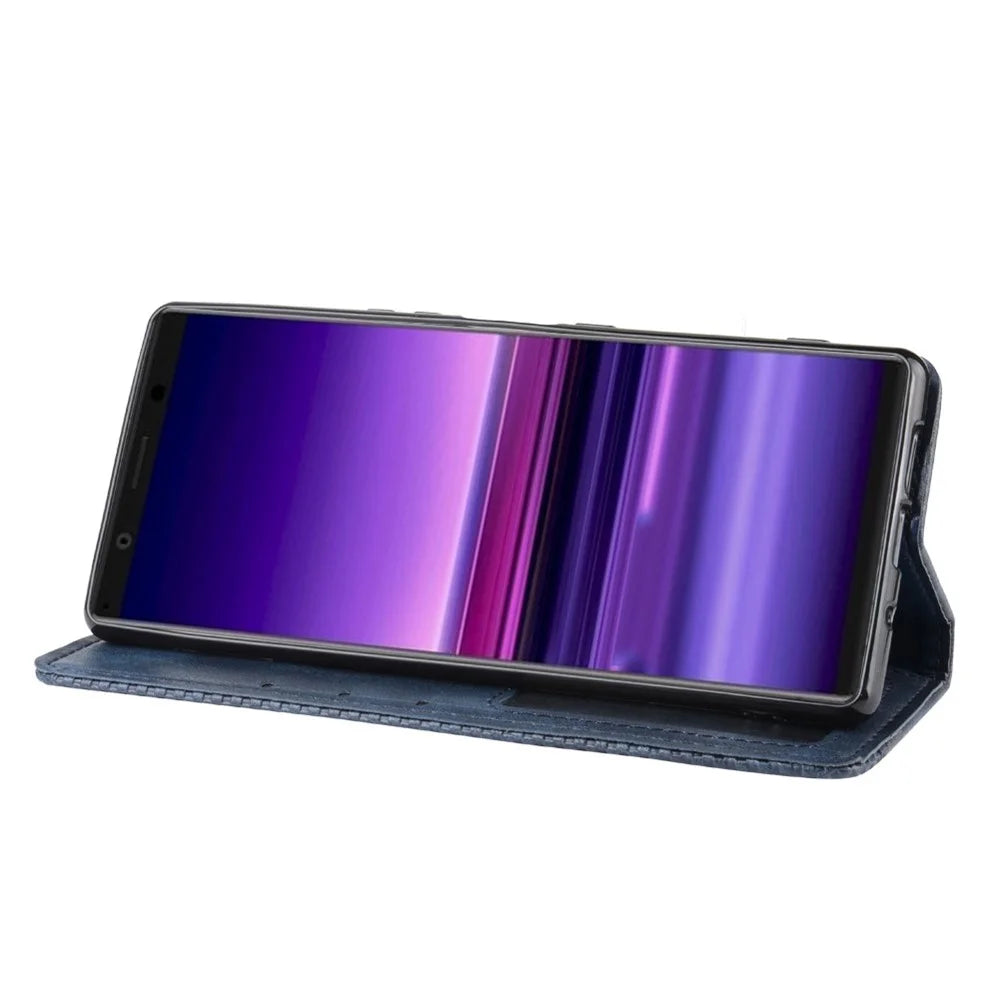 Auto-absorbed Retro Style Wallet Stand Leather Phone Cover for Sony Xperia 5 - Blue - 5