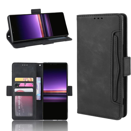 Wallet Stand Leather Protective Phone Case for Sony Xperia 1 - Black - 1
