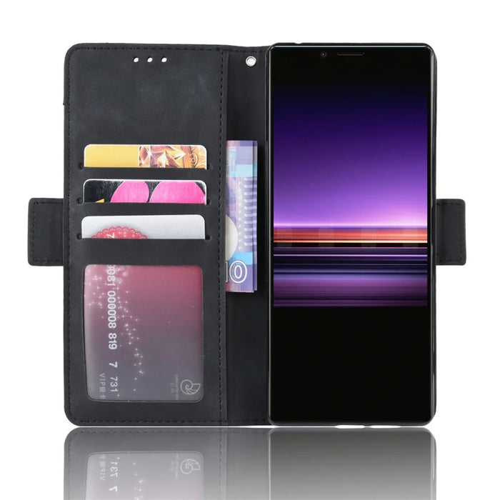 Wallet Stand Leather Protective Phone Case for Sony Xperia 1 - Black - 7