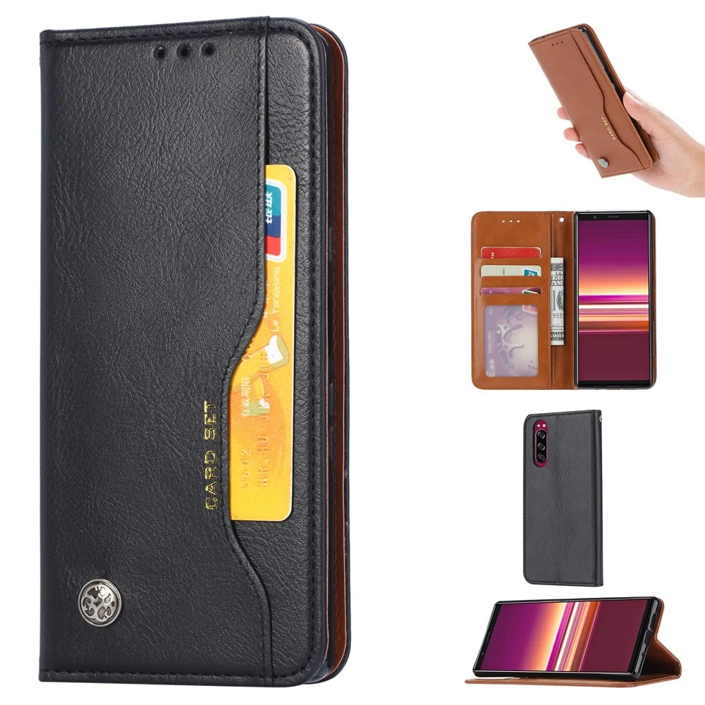 PU Leather Auto-absorbed Cell Phone Casing Shell for Sony Xperia 5 - Black - 1