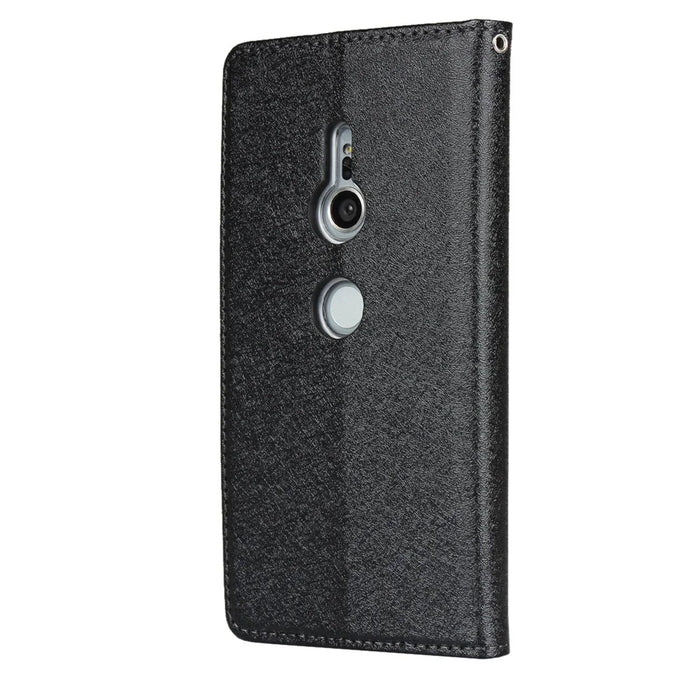 Silk Texture Leather Wallet Stand Phone Case Cover for Sony Xperia XZ2 - Black - 4