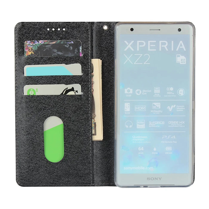 Silk Texture Leather Wallet Stand Phone Case Cover for Sony Xperia XZ2 - Black - 5