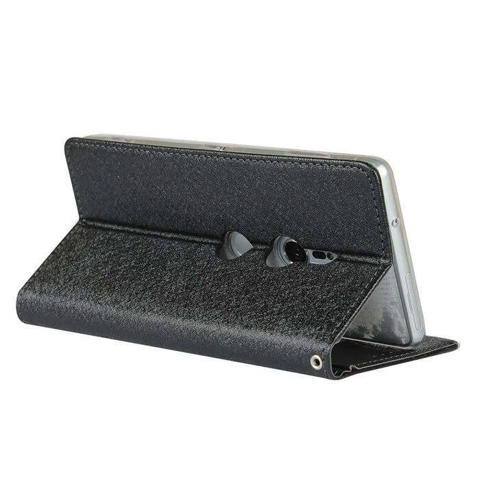 Silk Texture Leather Wallet Stand Phone Case Cover for Sony Xperia XZ2 - Black - 6