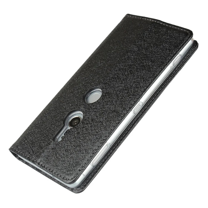 Silk Texture Leather Wallet Stand Phone Case Cover for Sony Xperia XZ2 - Black - 7