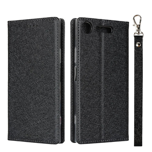 Silk Skin Wallet Stand Leather Protective Phone Case for Sony Xperia XZ1 - Black - 1