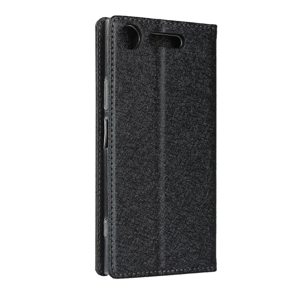 Silk Skin Wallet Stand Leather Protective Phone Case for Sony Xperia XZ1 - Black - 4