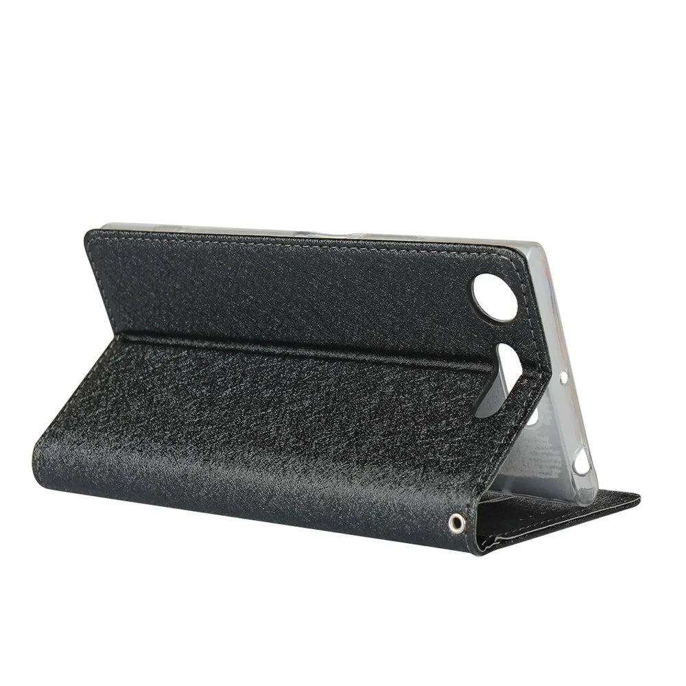 Silk Skin Wallet Stand Leather Protective Phone Case for Sony Xperia XZ1 - Black - 6