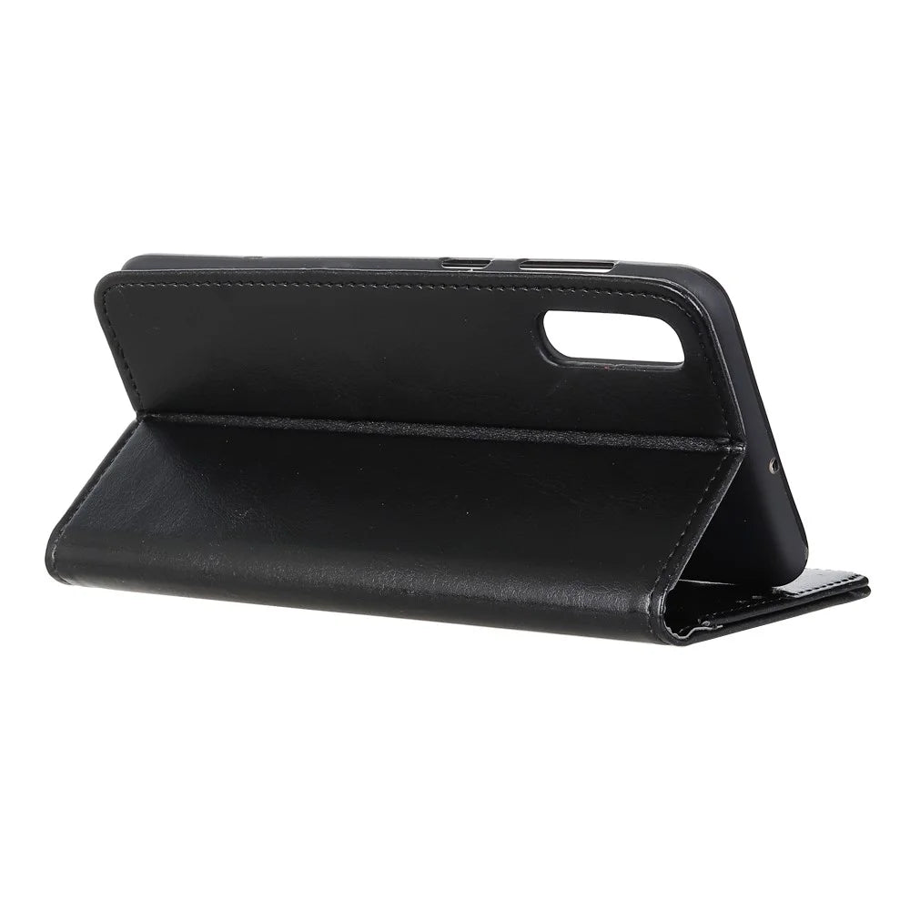 Crazy Horse Leather Mobile Phone Case for Sony Xperia 10 II, Wallet Flip Fold Protective Cover with Stand - Black - 3