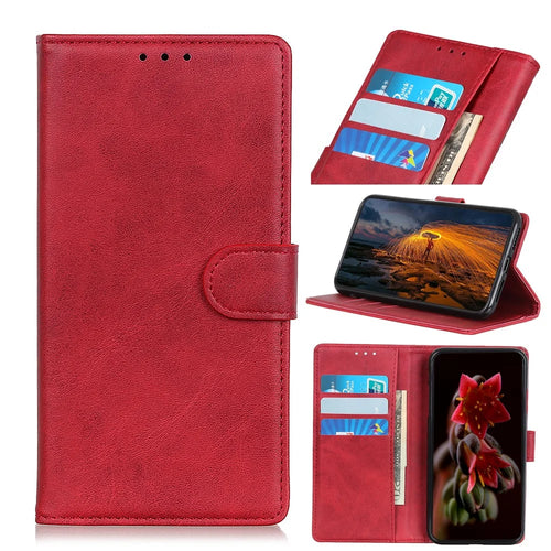 Matte PU Leather Wallet Stand Phone Cover for Sony Xperia 10 II - Red - 1
