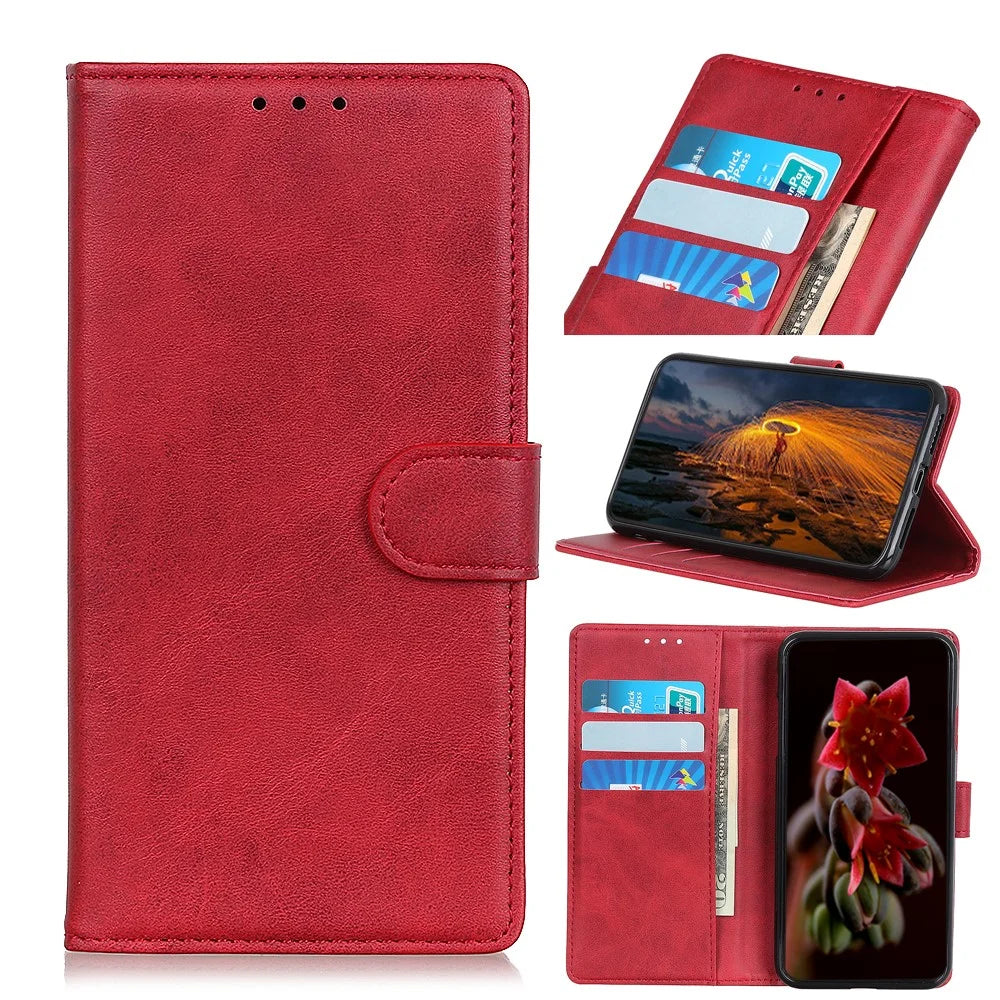 Matte PU Leather Wallet Stand Phone Cover for Sony Xperia 10 II - Red - 1