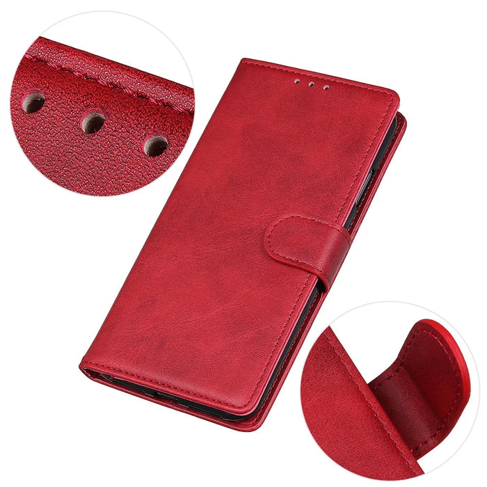 Matte PU Leather Wallet Stand Phone Cover for Sony Xperia 10 II - Red - 3