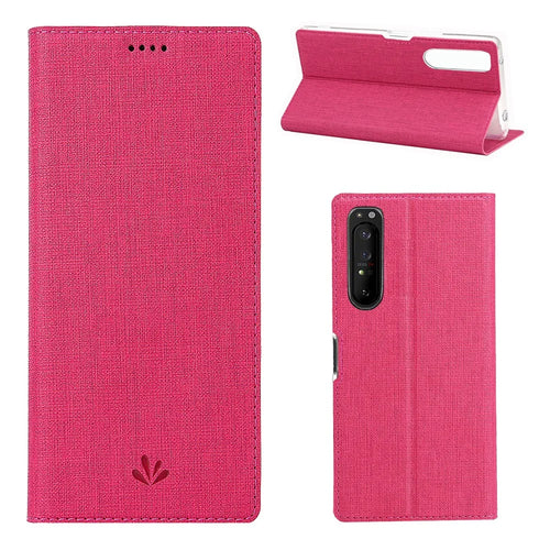 VILI DMX Cross Texture Card Holder Leather Stand Shell for Sony Xperia 1 II - Rose - 1
