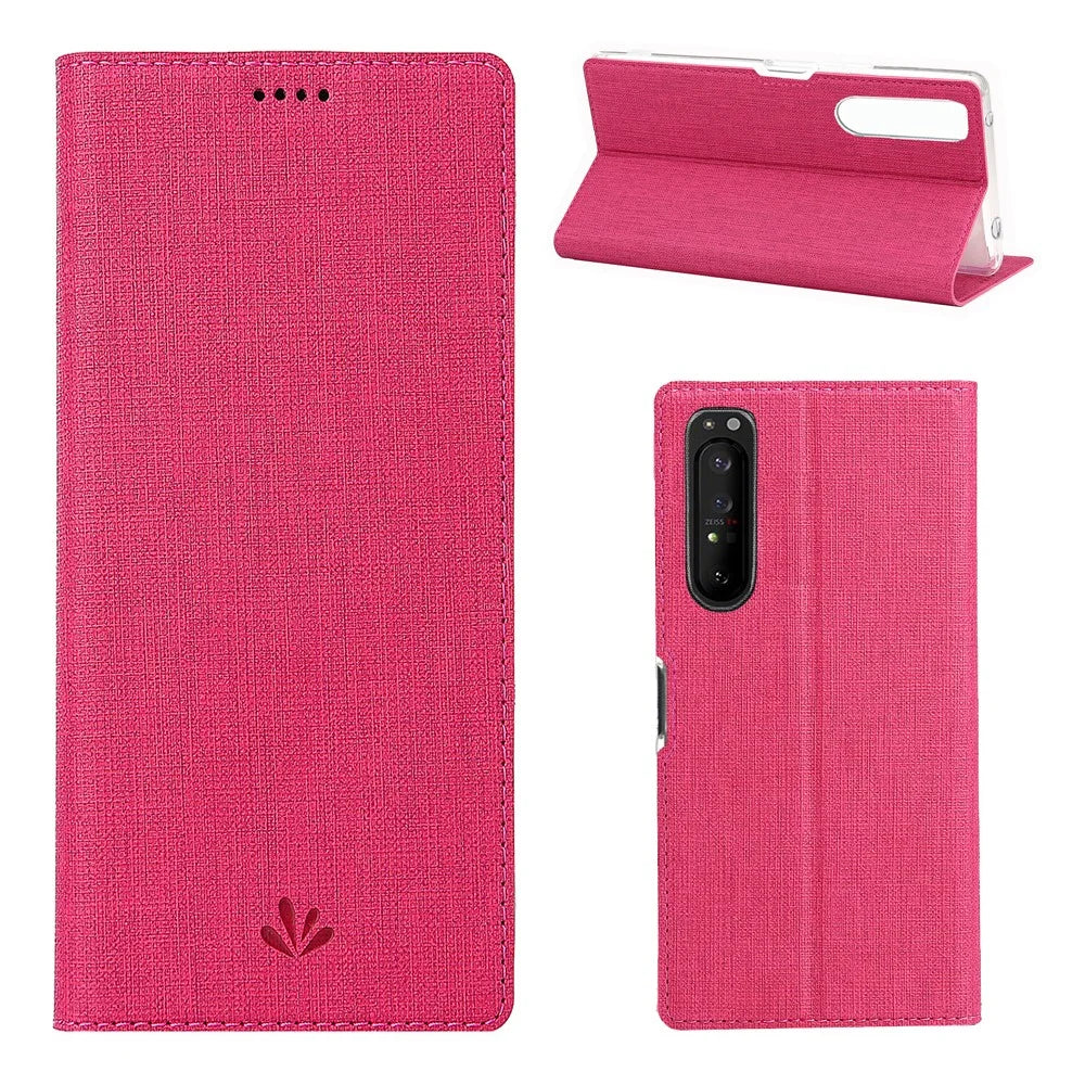 VILI DMX Cross Texture Card Holder Leather Stand Shell for Sony Xperia 1 II - Rose - 1
