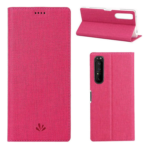 VILI DMX Cross Texture Card Holder Leather Stand Shell for Sony Xperia 1 II - Rose - 1