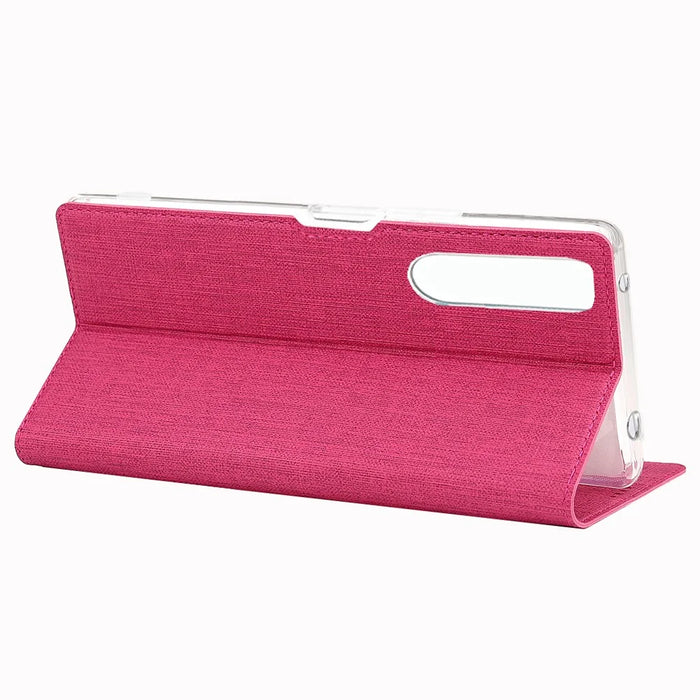 VILI DMX Cross Texture Card Holder Leather Stand Shell for Sony Xperia 1 II - Rose - 7