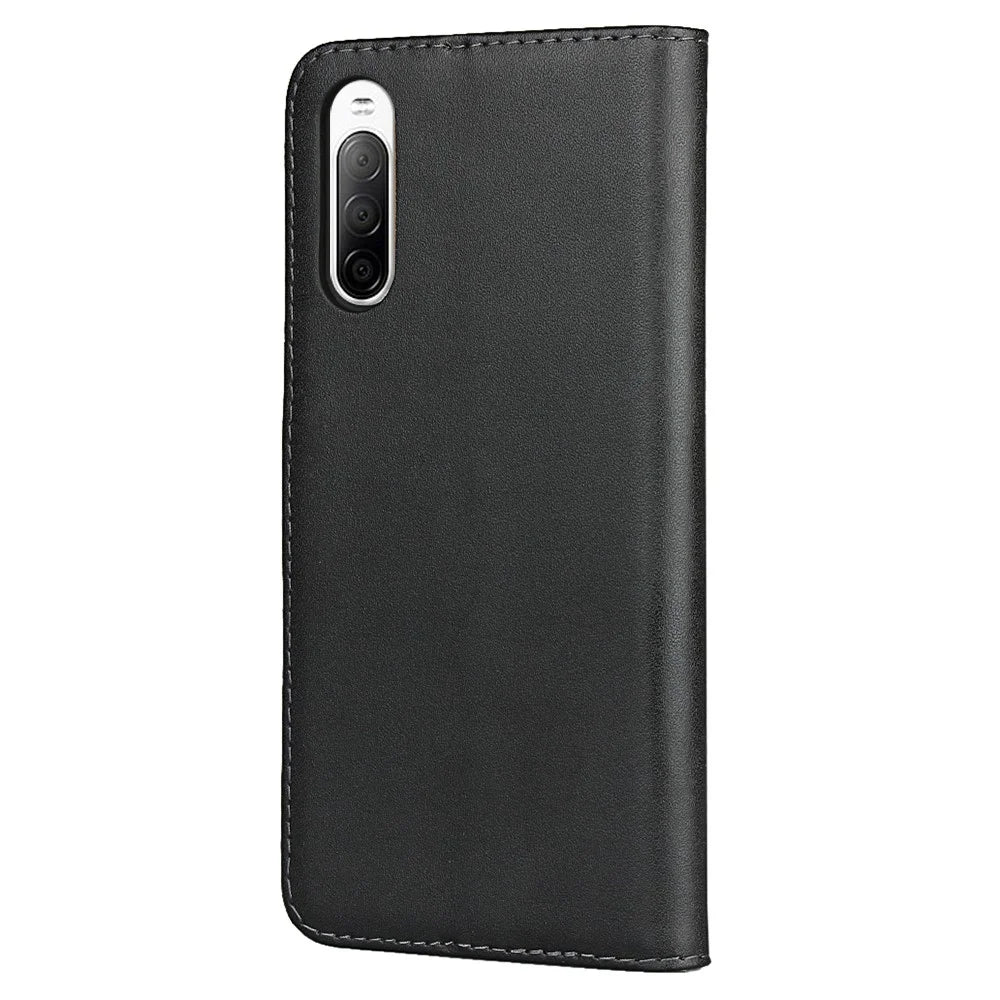 Genuine Leather Phone Shell Cover with Folio Flip Wallet Foldable Stand for Sony Xperia 10 II - 3