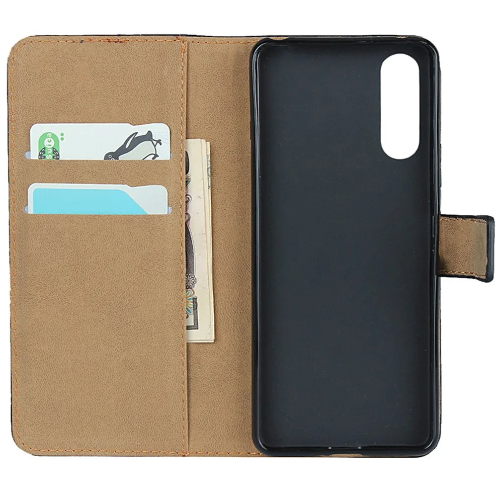 Genuine Leather Phone Shell Cover with Folio Flip Wallet Foldable Stand for Sony Xperia 10 II - 4