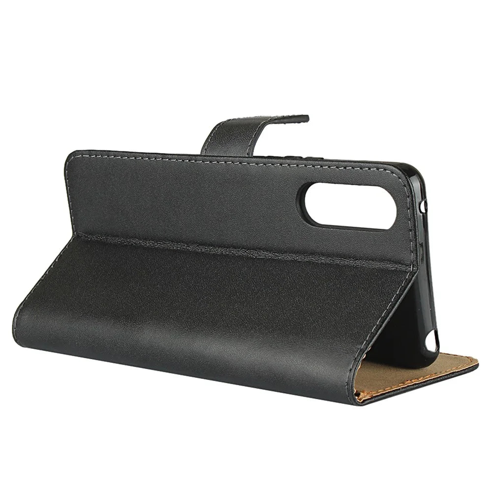 Genuine Leather Phone Shell Cover with Folio Flip Wallet Foldable Stand for Sony Xperia 10 II - 5