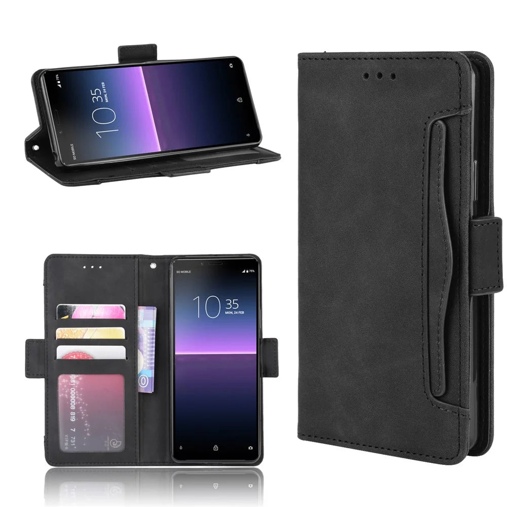Leather Stand Case with Card Slots for Sony Xperia 10 II - Black - 1