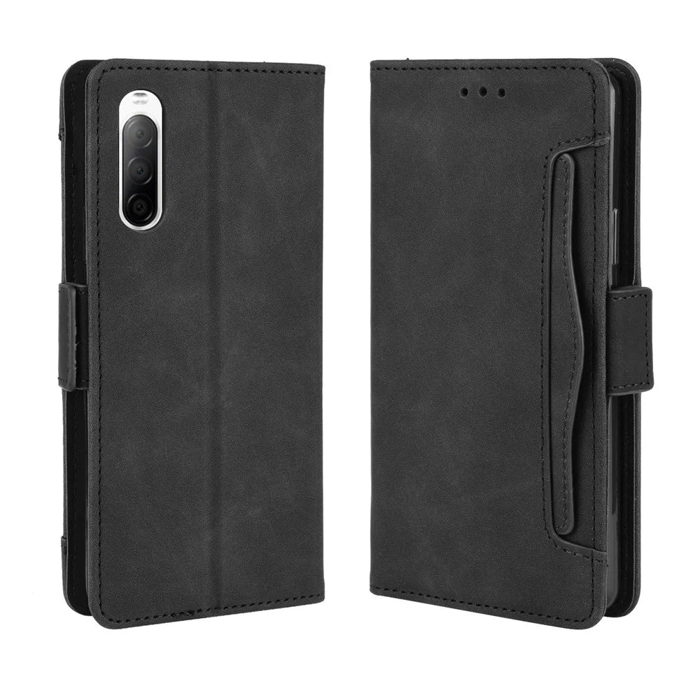 Leather Stand Case with Card Slots for Sony Xperia 10 II - Black - 2