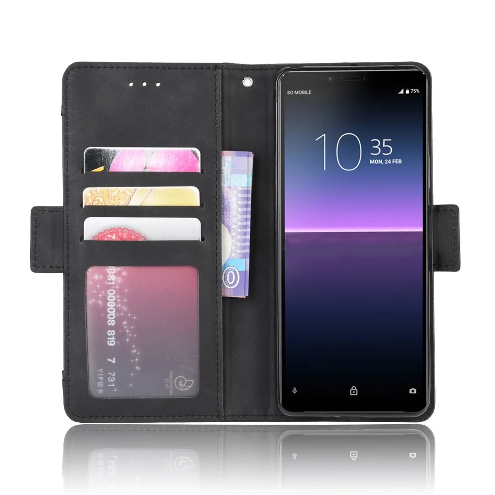 Leather Stand Case with Card Slots for Sony Xperia 10 II - Black - 6