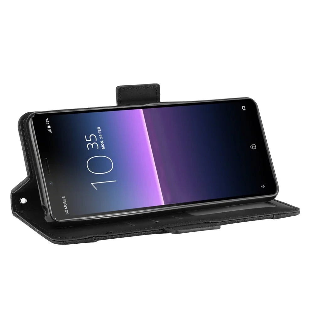 Leather Stand Case with Card Slots for Sony Xperia 10 II - Black - 7