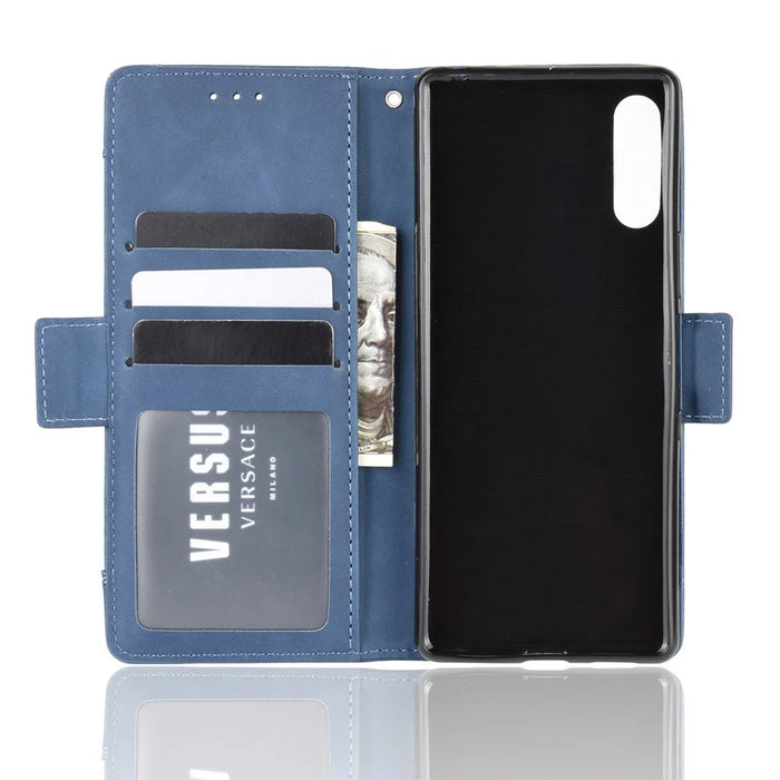 Wallet Stand Flip Leather Phone Case with Multiple Card Slots for Sony Xperia L4 - Blue - 3
