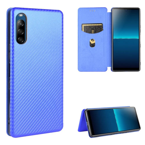 Carbon Fiber Auto-absorbed Leather Stand Protector Cover for Sony Xperia L4 - Blue - 1