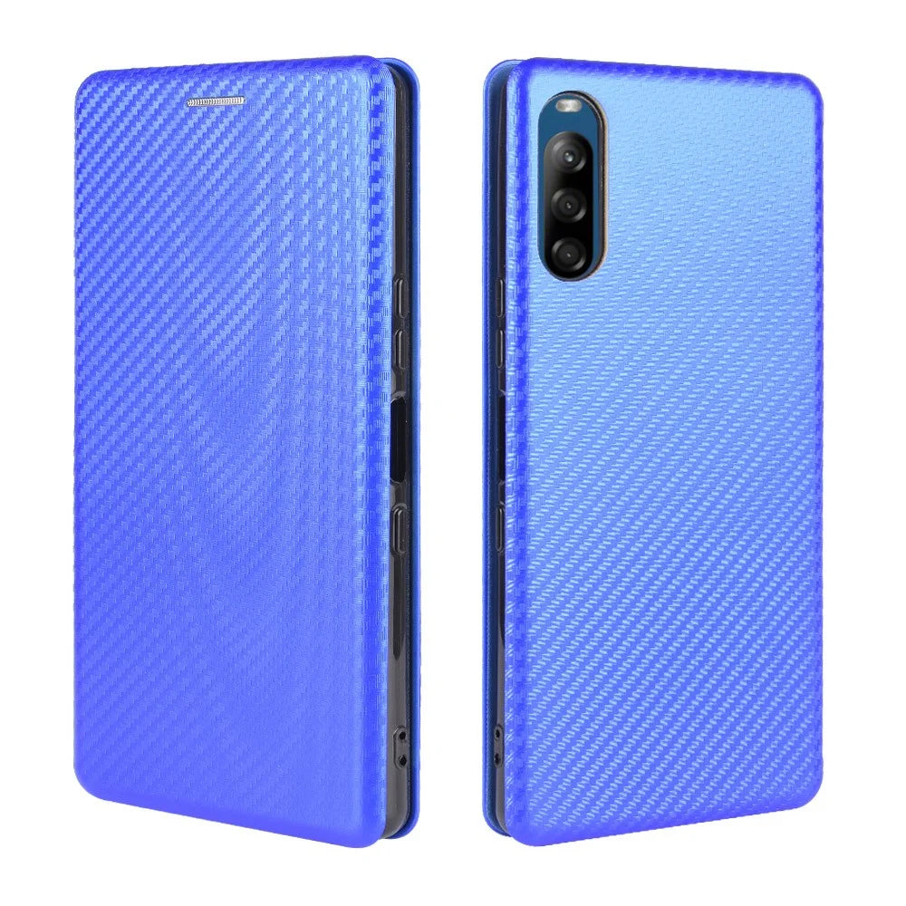 Carbon Fiber Auto-absorbed Leather Stand Protector Cover for Sony Xperia L4 - Blue - 2