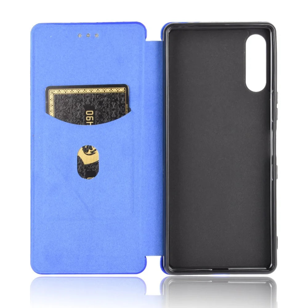 Carbon Fiber Auto-absorbed Leather Stand Protector Cover for Sony Xperia L4 - Blue - 5