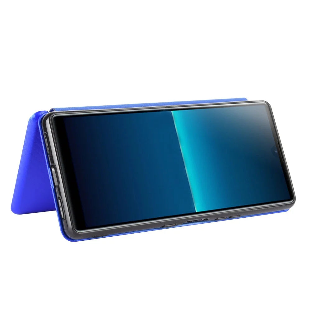 Carbon Fiber Auto-absorbed Leather Stand Protector Cover for Sony Xperia L4 - Blue - 7