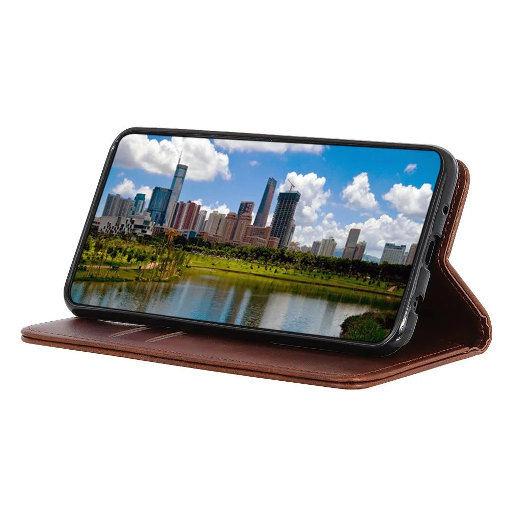 Auto-absorbed Split Leather Cover for Sony Xperia 5 II - Coffee - 4