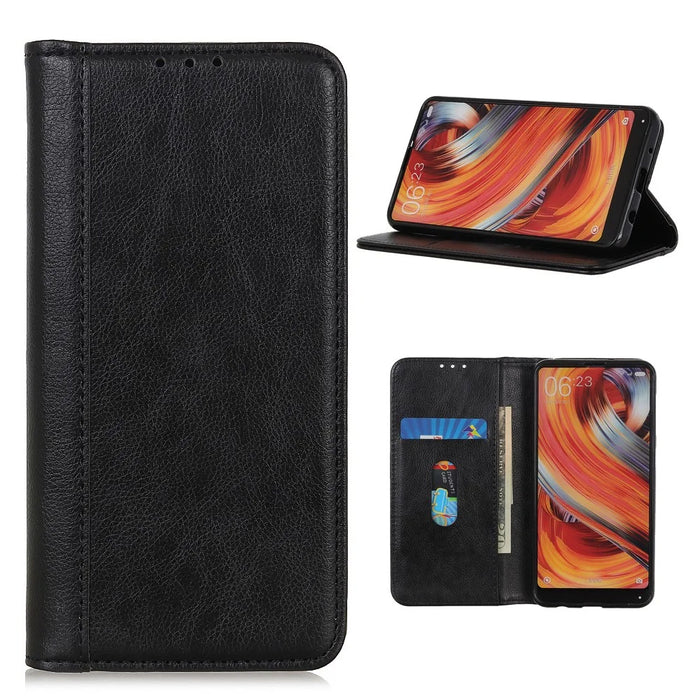 Litchi Skin Auto-absorbed Split Leather Cell Phone Case for Sony Xperia 5 II - Black - 1