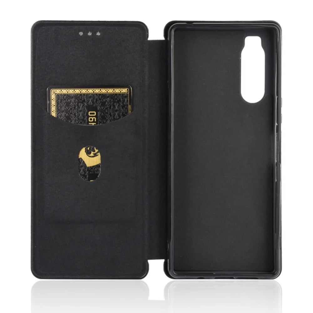 Carbon Fiber Auto-absorbed Leather Case with Card Slot for Sony Xperia 5 II - Black - 3