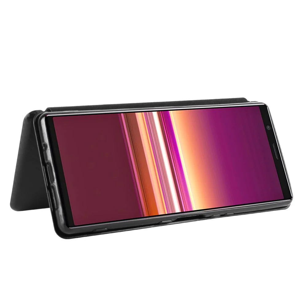 Carbon Fiber Auto-absorbed Leather Case with Card Slot for Sony Xperia 5 II - Black - 5