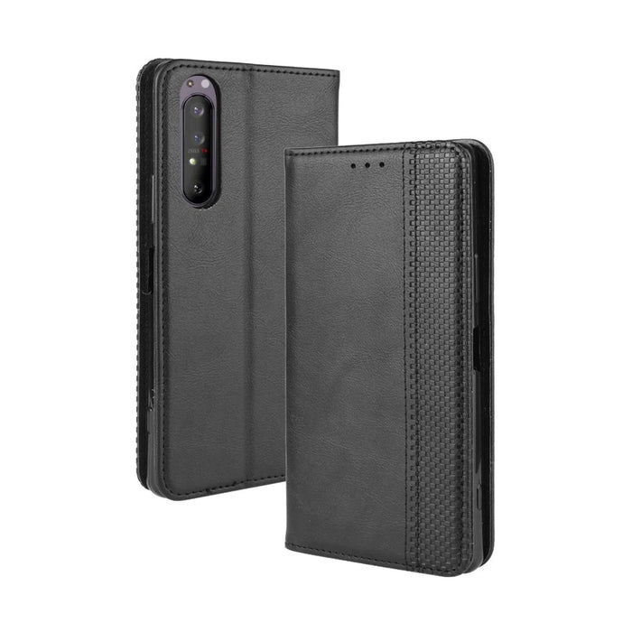 Auto-absorbed Retro Case Leather Phone Cover with Stand Wallet for Sony Xperia 5 II - Black - 2