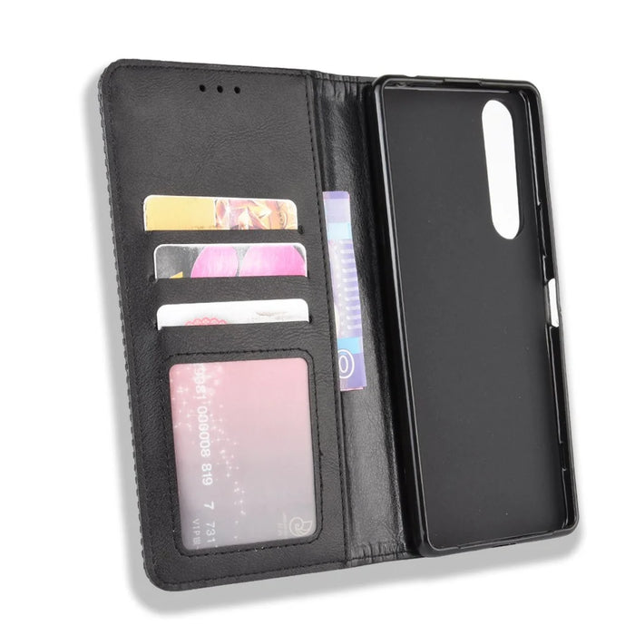 Auto-absorbed Retro Case Leather Phone Cover with Stand Wallet for Sony Xperia 5 II - Black - 4