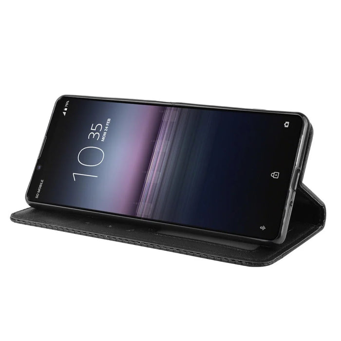 Auto-absorbed Retro Case Leather Phone Cover with Stand Wallet for Sony Xperia 5 II - Black - 6