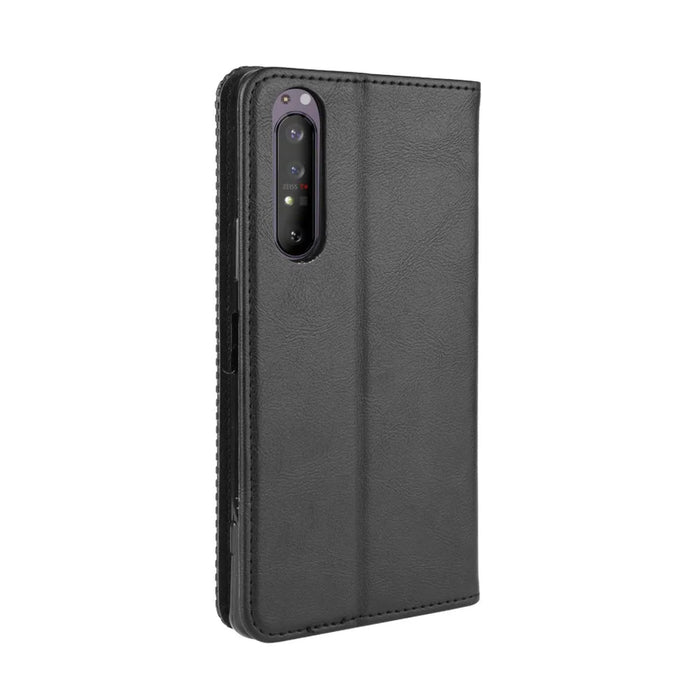 Auto-absorbed Retro Case Leather Phone Cover with Stand Wallet for Sony Xperia 5 II - Black - 7