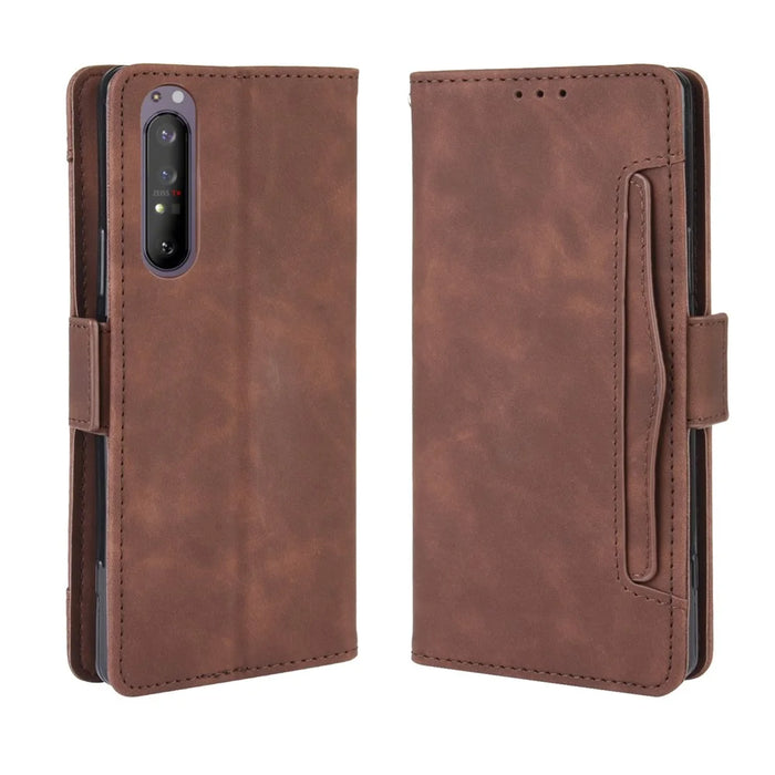 Multi-slot Leather Case Wallet Stand Shell for Sony Xperia 5 II - Brown - 2