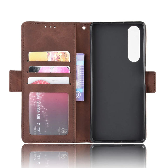 Multi-slot Leather Case Wallet Stand Shell for Sony Xperia 5 II - Brown - 4