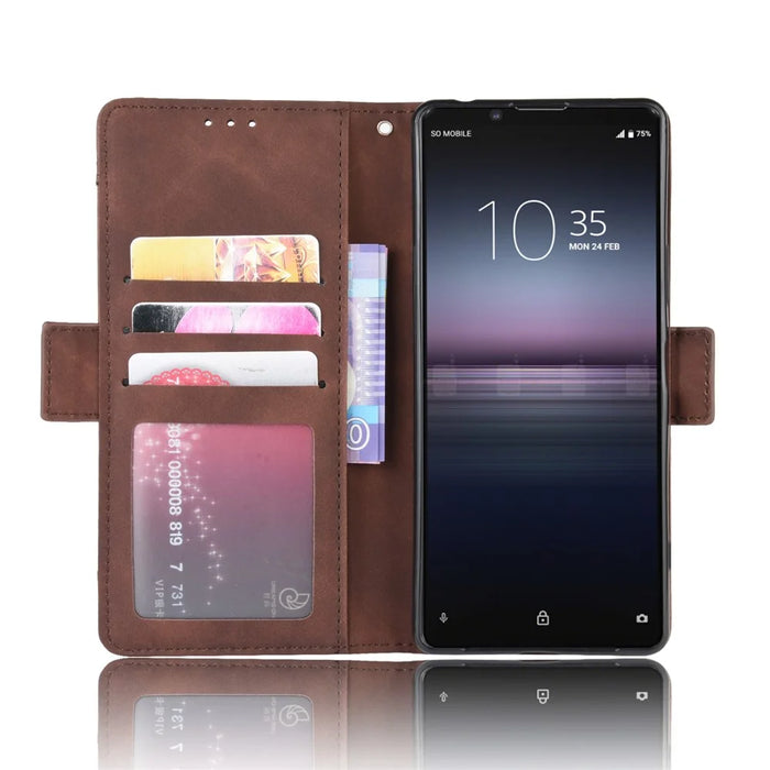 Multi-slot Leather Case Wallet Stand Shell for Sony Xperia 5 II - Brown - 5