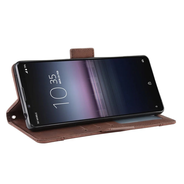 Multi-slot Leather Case Wallet Stand Shell for Sony Xperia 5 II - Brown - 6