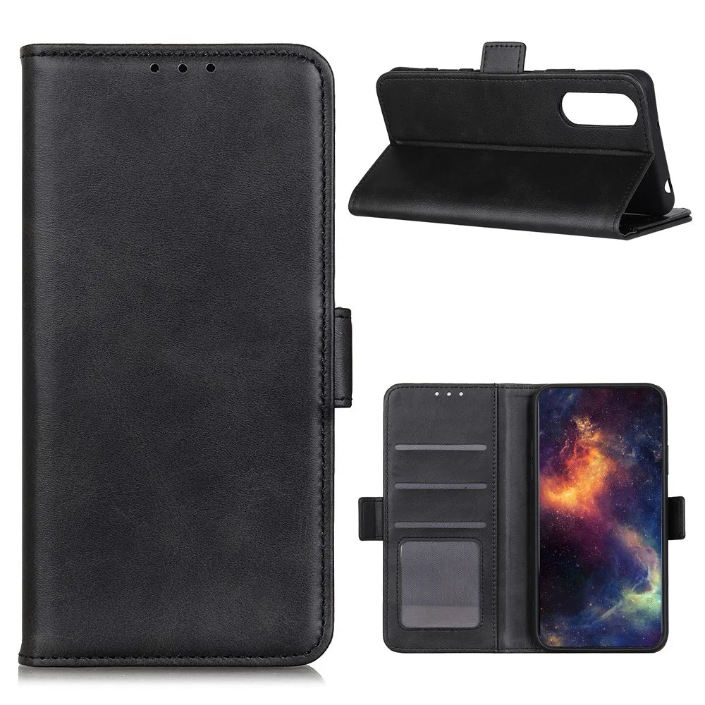 Magnetic Closure Leather Wallet Stand Case Shell for Sony Xperia 5 II - Black - 1