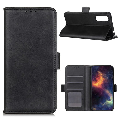 Magnetic Closure Leather Wallet Stand Case Shell for Sony Xperia 5 II - Black - 1