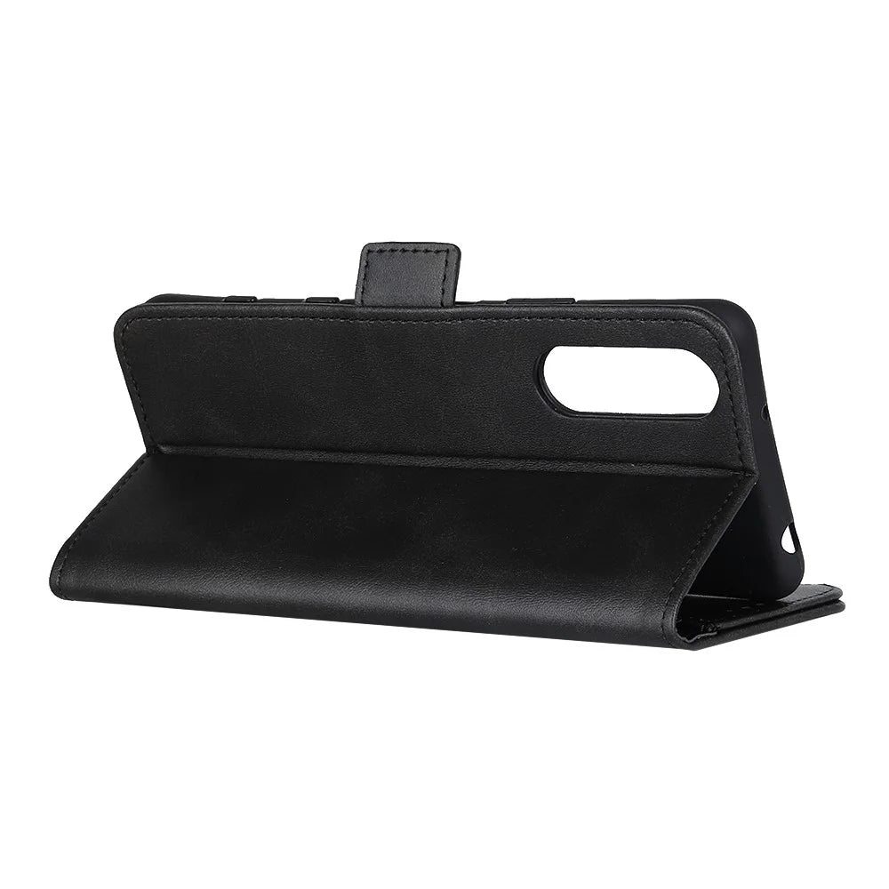 Magnetic Closure Leather Wallet Stand Case Shell for Sony Xperia 5 II - Black - 2