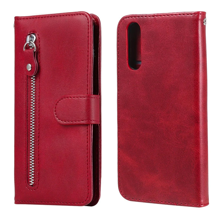 Multi-Function Leather Zippered Wallet Phone Case with Two Cash Pocket for Sony Xperia 10 II - Red - 1