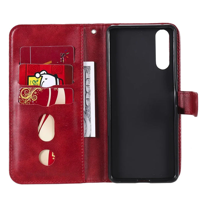Multi-Function Leather Zippered Wallet Phone Case with Two Cash Pocket for Sony Xperia 10 II - Red - 5
