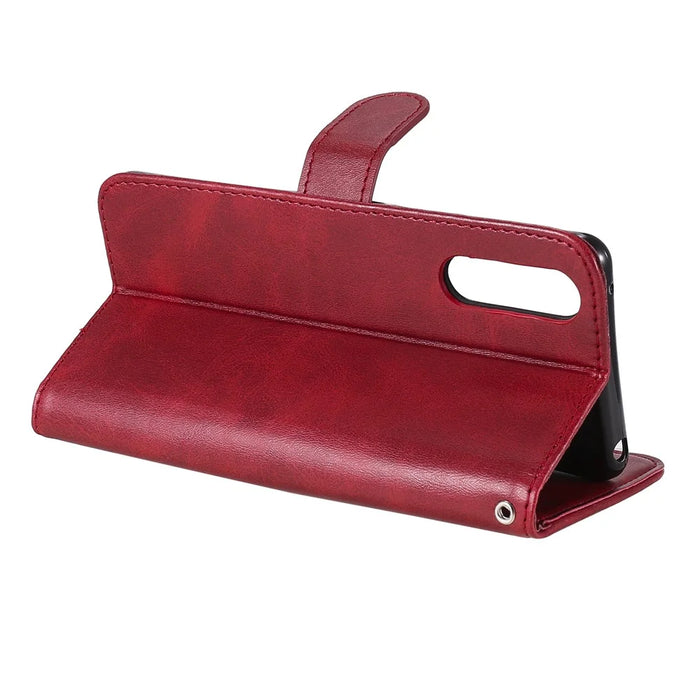 Multi-Function Leather Zippered Wallet Phone Case with Two Cash Pocket for Sony Xperia 10 II - Red - 6