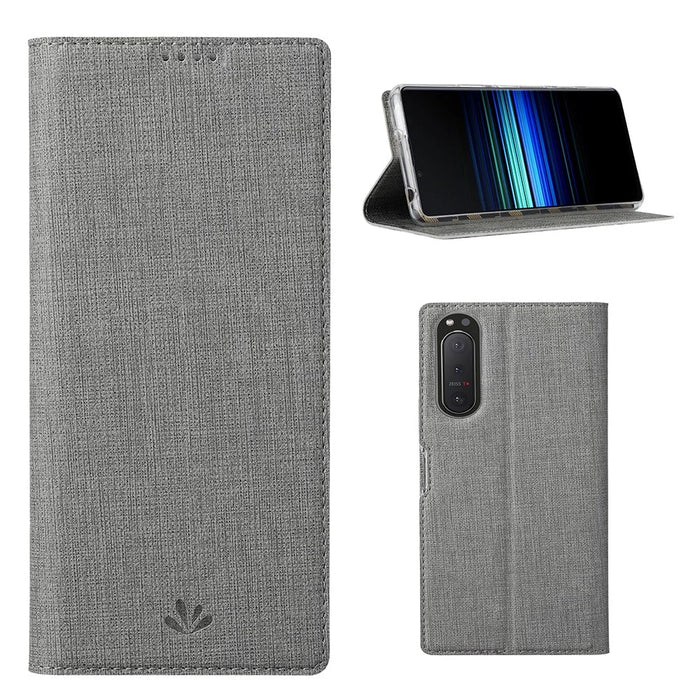 VILI DMX Cross Texture Card Slot Stand Leather Case for Sony Xperia 5 II - Grey - 1